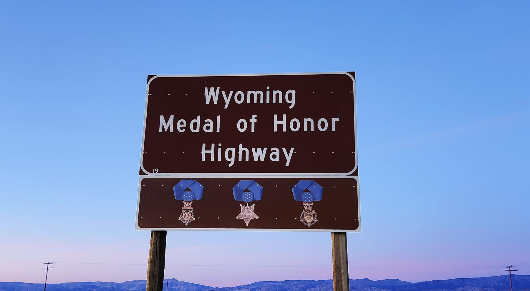 Wyoming Medal of Honor Highway Sign, northbound, outside of Shoshoni heading to the Wind River Canyon.