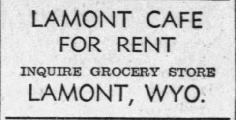 June 6, 1955 – Lamont Cafe for rent – h/t Rawlins Times